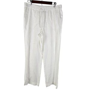 Talbots White 100% Linen Drawstring Pants Medium Casual Tropical
